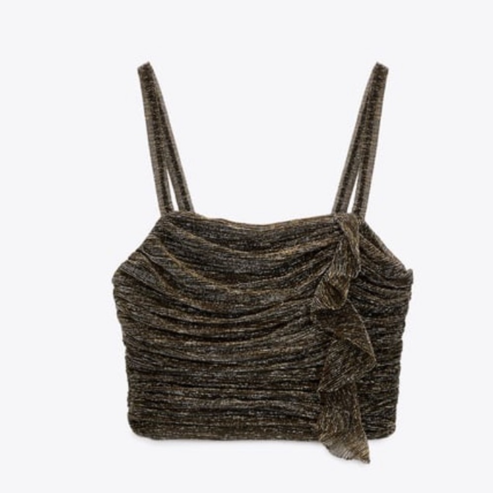 Zara Gold Thread Ruffled Top - Picture 2 of 12